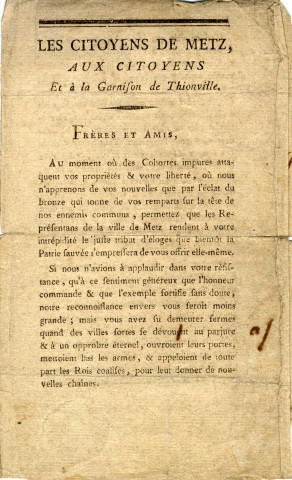 Les citoyens de Metz, aux citoyens et à la garnison de Thionville