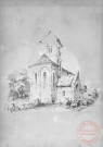 Reproduction d'une lithographie de Dembourg-Gangel représentant la chapelle de Morlange, Fameck