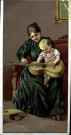Une mère et son enfant jouant à la guitare.