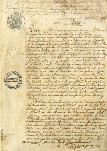 Déclarations d'intention d'élire domicile à Veymerange