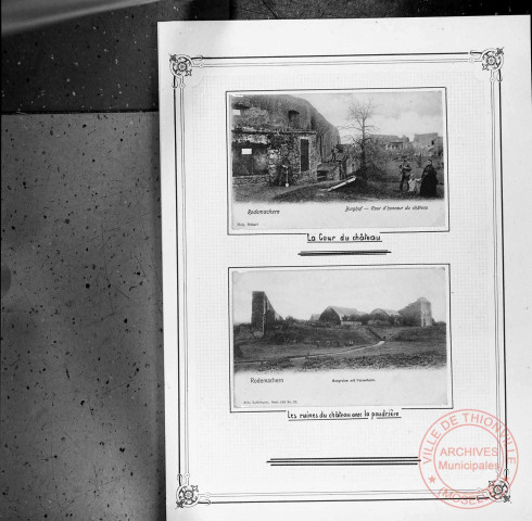 Exposition sur les fortifications à Thionville en 1970 par Georges Martig - Rodemack, la cour du château et les ruines avec la poudrière