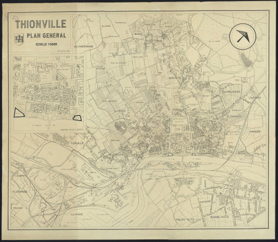 « THIONVILLE. PLAN GENERAL » - Reproduction d'un plan mis à jour en 1962.Plan de la ville par quartiers.