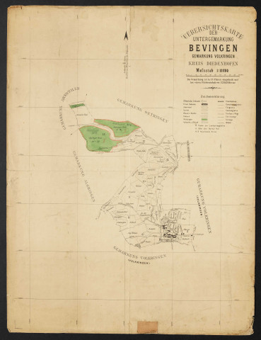 Uebersichtkarte der Untermarkung Bevingen Gemarkung Volkringen Kreis Diedenhofen Massstab 1:10000.