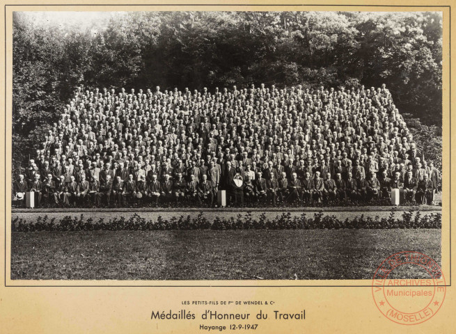 Les petits-fils de François de Wendel et compagnie - Médaillé d'Honneur du Travail - Hayange 12/09/1947.