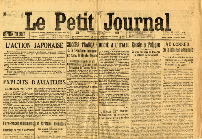 Le Petit Journal du 17 août 1914.