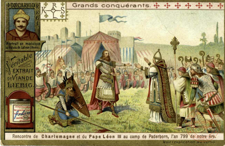 Rencontre de Charlemagne et du Pape Léon III au camp de Paderbron, l'an 799 de notre ère