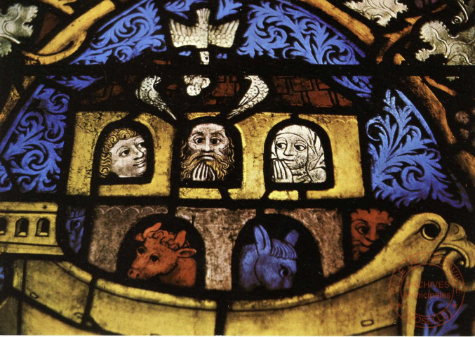 Eglise de Zetting (Moselle).Détail du Vitrail de l'Ancien testament (vers 1450).