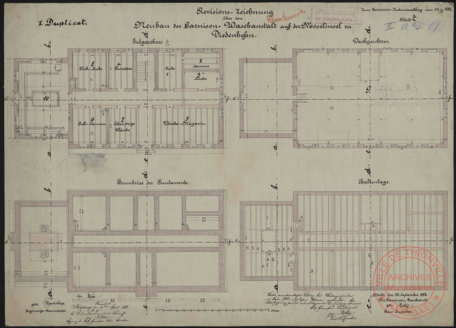 REVISIONS ZEICHNUNG ÜBER DEN NEUBAU DER GARNISON WASCHANSTALT AUF DER MOSELINSEL ZU DIEDENHOFEN. DUPLICAT. BLATT 2.