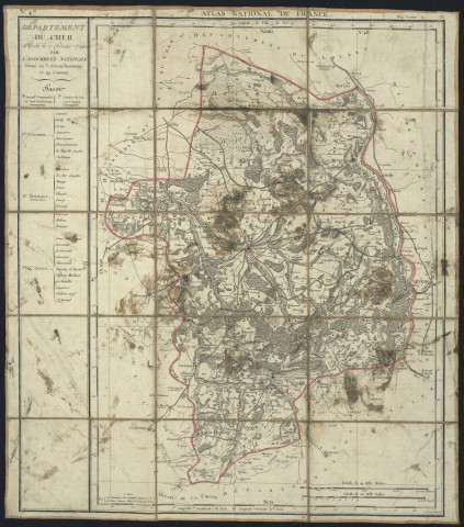 DEPARTEMENT DU CHER DECRETE LE 7 FEVRIER 1790 PAR L'ASSEMBLEE NATIONALE DIVISE EN 3 ARRONDISSEMENTS ET 29 CANTONS