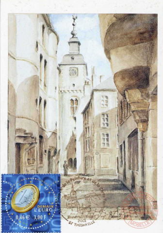 Troisième Biennale de la Peinture et de la Carte Postale au Pays des Trois Frontières - Peinture de Jean Wuillaume représentant la rue de la Tour (Thionville).