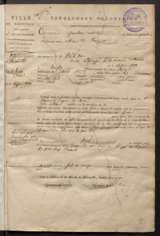 RECRUTEMENT DE L'ARMEE.- Enrôlement volontaire : registre d'actes d'engagement nominatifs et signalétiques (1814-1818)