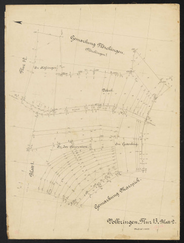 Volkringen, Flur 13, Blatt 2, Massstab 1:1000.