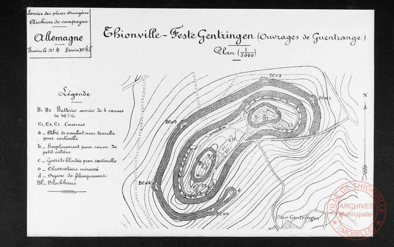 Exposition sur les fortifications à Thionville en 1970 par Georges Martig - Plan du fort de Guentrange au début du XXe