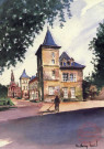 Seconde Biennale de la Peinture et de la Carte Postale au pays des Trois Frontières - Pochette contenant les cartes postales des lauréats, la couverture est une peinture de Rémy Kail représentant le château de Preisch.