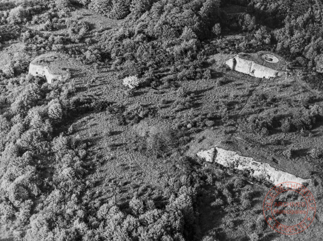 Vue aérienne du Hackenberg - Bloc tourelle de 135, casemate triple de 75