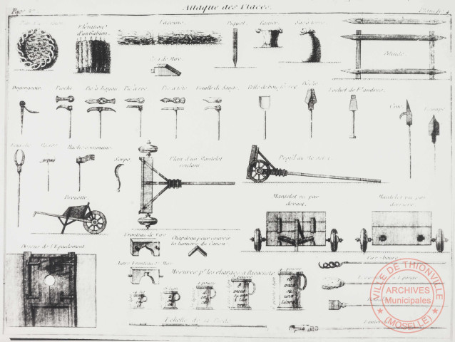 [Planche d'outillages du sapeur-pompier du XVIIe siècle]