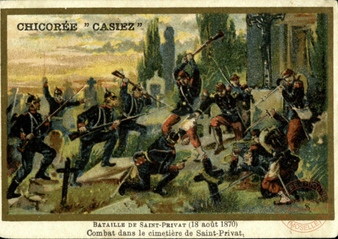 Bataille de Saint-Privat (18 août 1870). Combat dans le cimetière de Saint-Privat.