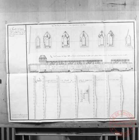 Thionville - Plan des piles du pont couvert en 1803 avec indications des dégradations actuelles