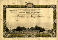 Diplôme de l'Union des sociétés de gymnastique de France. Fédération de la Moselle. Concours annuel de classement du 17 septembre 1922 de la Société sportive, section de gymnastique, Algrange. Le gymnaste Himmelbach de la Société sportive de Algrange a obtenu un 1er prix avec 110,5 points