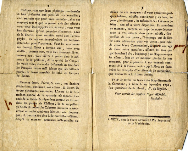 Les citoyens de Metz, aux citoyens et à la garnison de Thionville