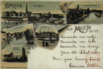 Gruss auss Metz : Jungfernwehr u. Mittelbrücke : St. Marcelenbrücke : St-Georgbrücke : Theater : s-Georgbrücke : Ars A.D.M. Brückenbogen