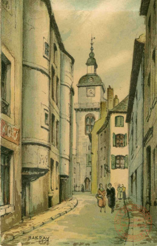 Thionville, la rue de la Tour, aquarelle signée Barday