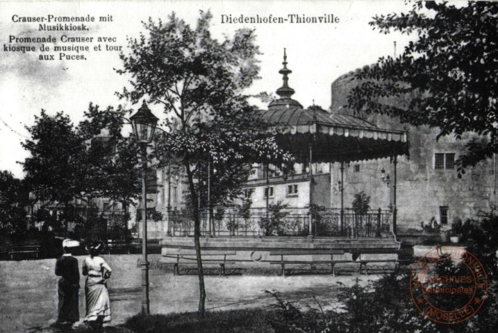 Diedenhofen - Crauser Promenade mit Musikkiosk / Thionville - Promenade Crauser avec kiosque de musique et tour aux puces