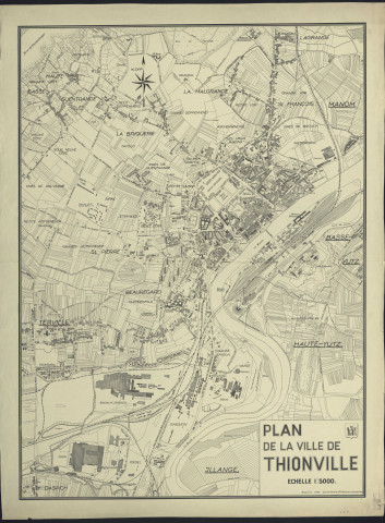 « PLAN DE LA VILLE DE THIONVILLE »/ dressé par le Service d'urbanisme municipalReproduction d'un plan dressé en 1954. - Plan de la ville par quartiers