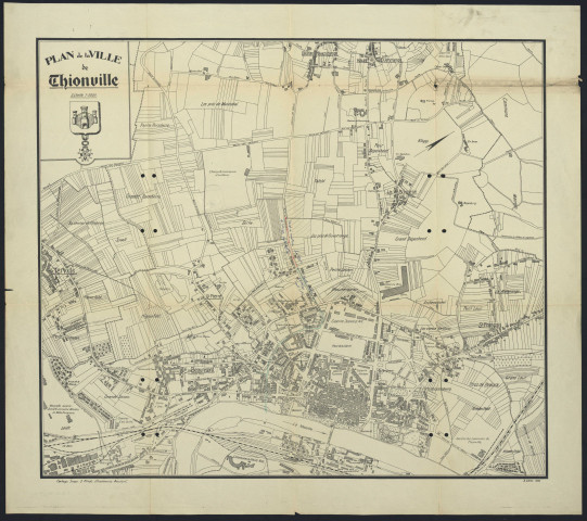 « PLAN DE THIONVILLE ».- Plan établi par le géomètre A. Veltz en 1933.Thionville, Grande Saison, St. Pierre, Petite Saison, St. François, Niederfeld