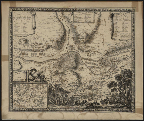 PLAN DE LA VILLE ET CHATEAU DE SIRCK EN LORRAINE. ASSIEGE ET PRISE PAR L'ARMEE DU ROY COMMANDEE PAR MONSEIGNEUR LE DUC D'ANGUIEN GENERAL DES ARMEES DU ROY EN FLANDRE ET LUXEMBOURG LE 3 SEPTEMS 1643