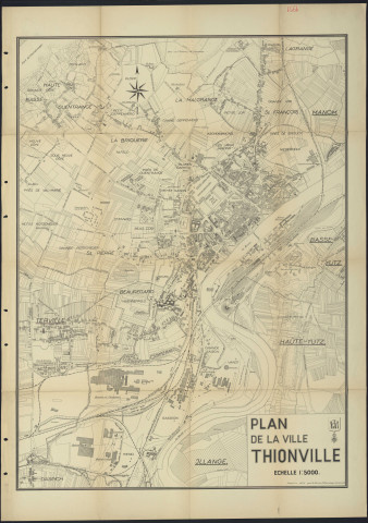 « PLAN DE LA VILLE DE THIONVILLE » / dressé par le Service d'arpentage municipal.- Reproduction d'un plan original de 1951. - Plan de la ville par quartiers.