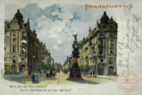 FRANKFURT. Blick von der Mannskopfuhr durch die Kaiserstr.auf den Bahnhof.
