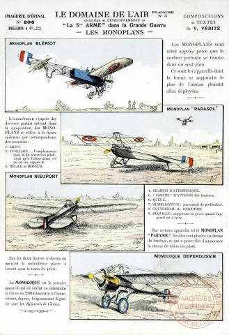 Le Domaine de l'Air. ' La 5me Arme' dans la Grande Guerre. -Les Monoplans-