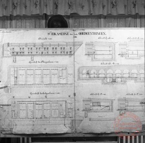 Exposition sur les fortifications à Thionville en 1970 par Georges Martig - Plan de la caserne Sud du fort de Guentrange