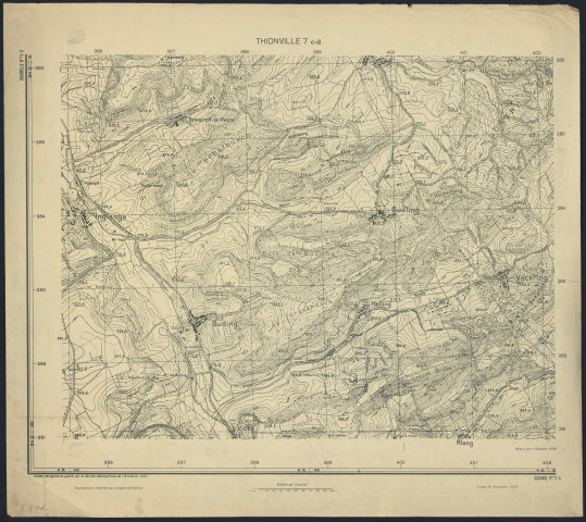 THIONVILLE 7 c-d / / dressé, héliogravé et publié par le Service Géographique de l'Armée en 1930.- Mise à jour en Octobre 1939.- 1 : 10 000 , [carroyage kilométrique projection Lambert Nord